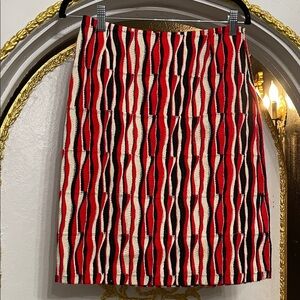 Tocca Couture Textured Stripe Skirt Red/Black/Cream Size 4 | Made in USA